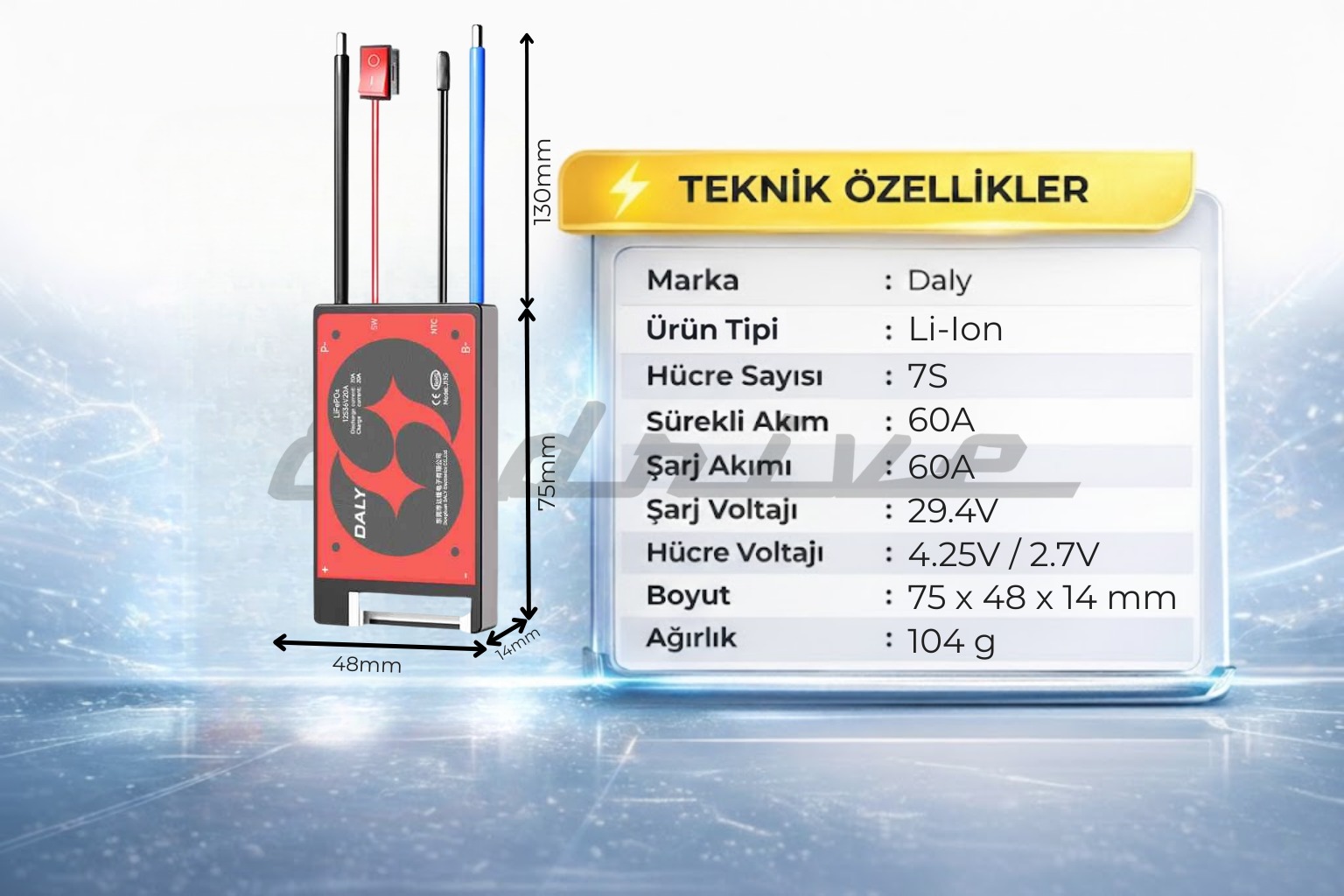 Daly 7S 24V 60A KONTAKLI BMS Li ion